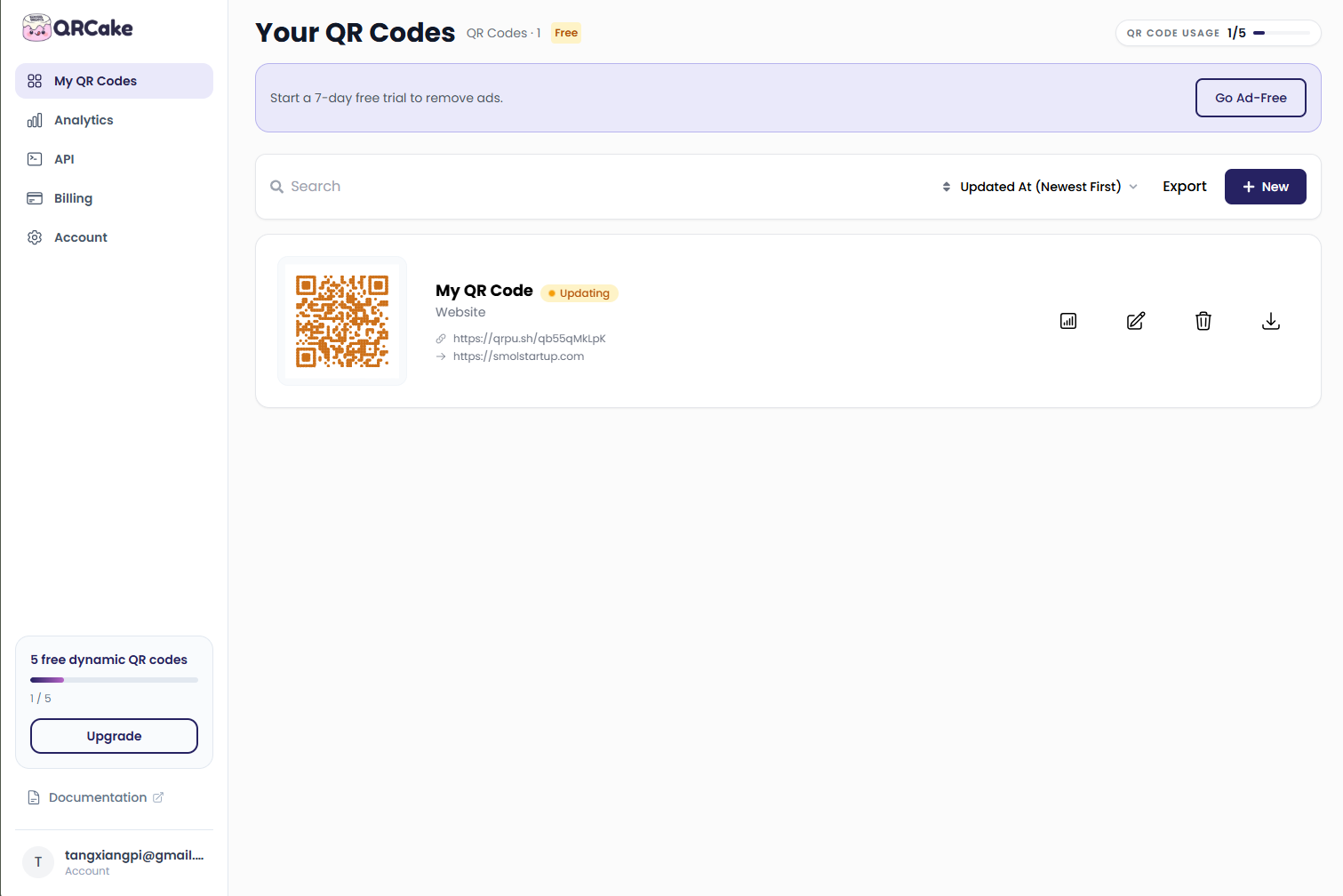 QR Cake dashboard